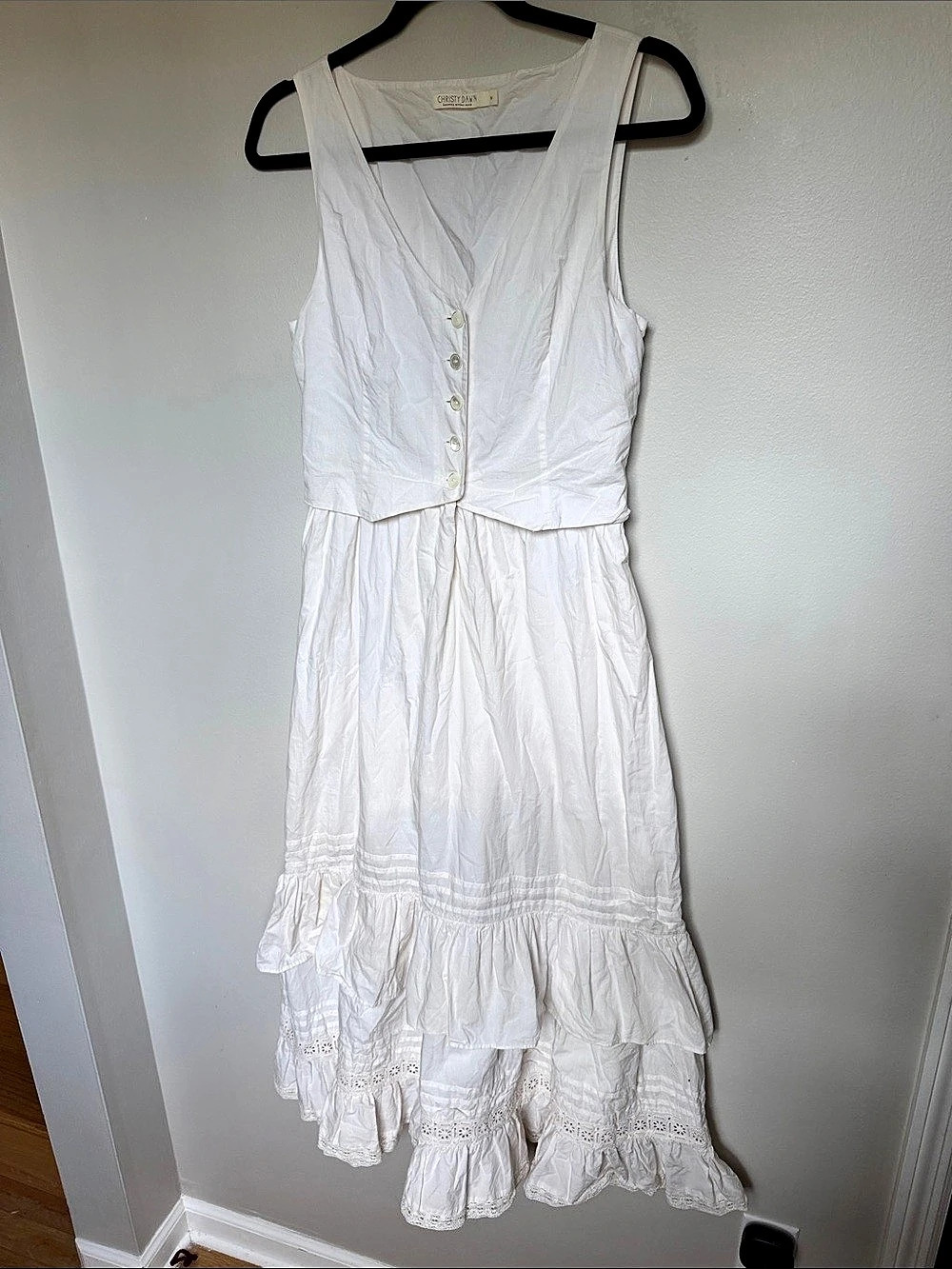 Christy Dawn The Rafaella Dress White Lace Trim Maxi Dress Like New size medium